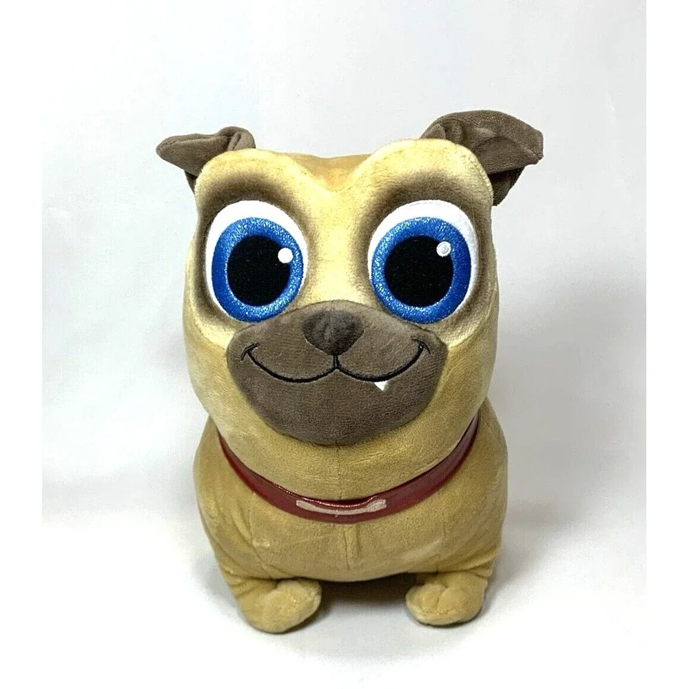 Disney Store Puppy Dog Pals‎ Plush Toy Pug Rolly Tan Stuffed Red Collar Big Eyes